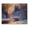Designart - Winding River With Dark Blue Silhouettes of Trees - Lake House Print on Natural Pine Wood